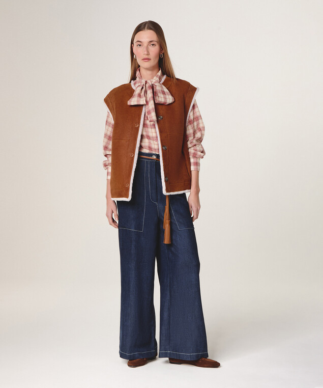 Rodier Chemise Carreaux Col Lavallière Rouge