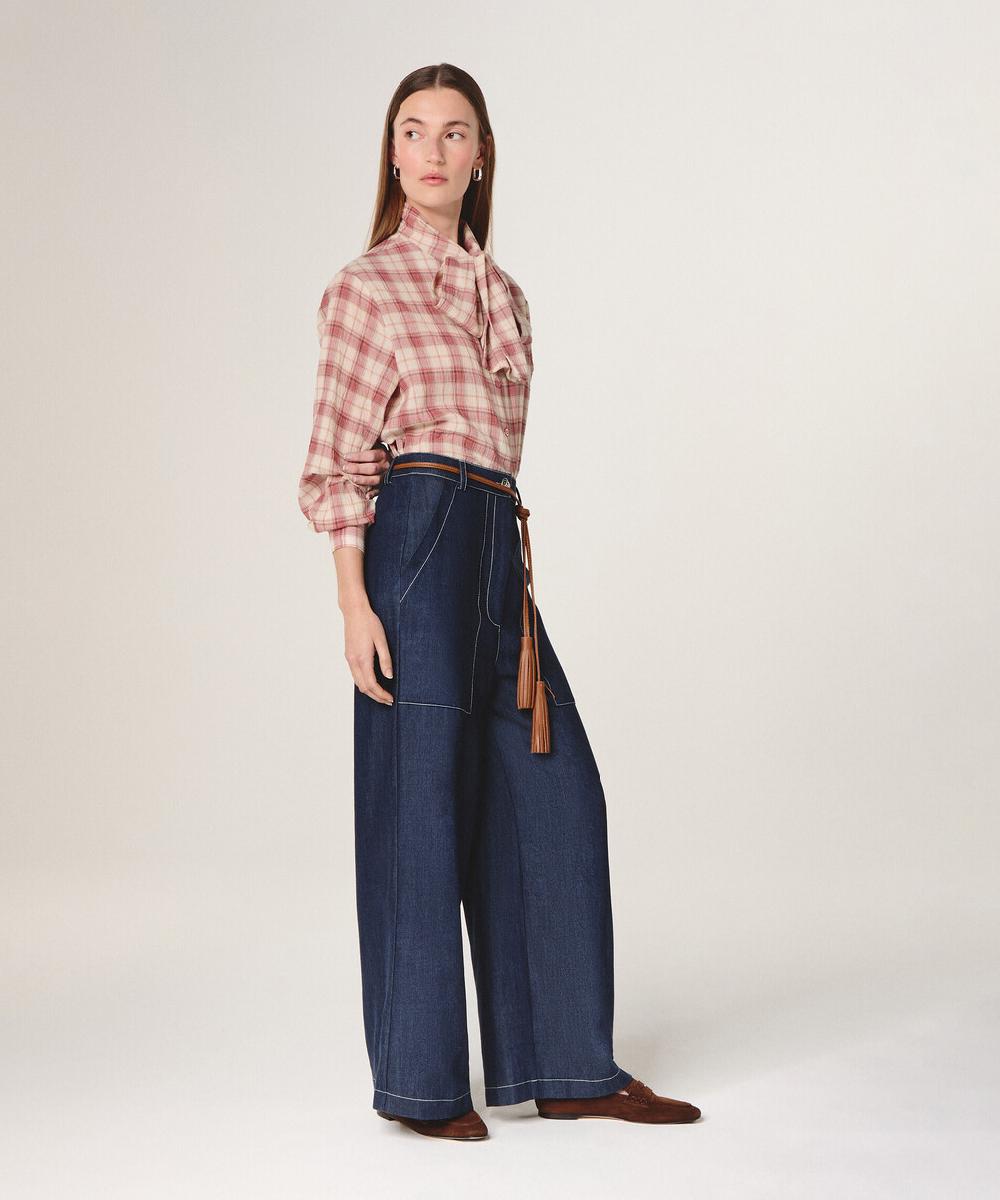 rodier Chemise carreaux col lavallière rouge