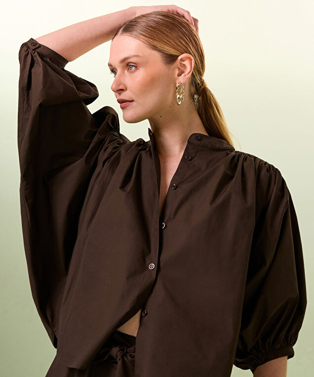 Rodier Chemise Courte Ample Marron Foncé