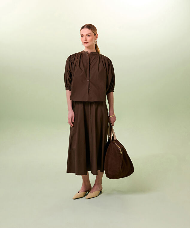 Rodier Chemise Courte Ample Marron Foncé