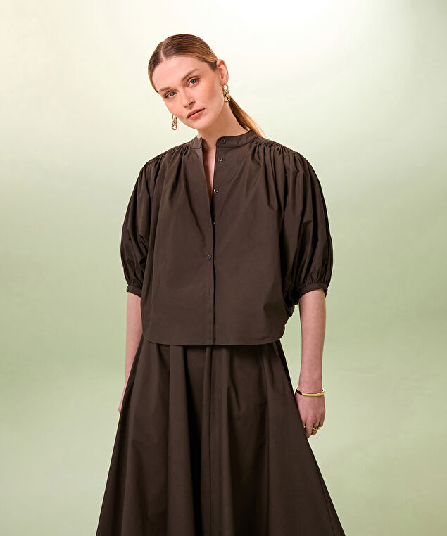 Rodier Chemise Courte Ample Marron Foncé