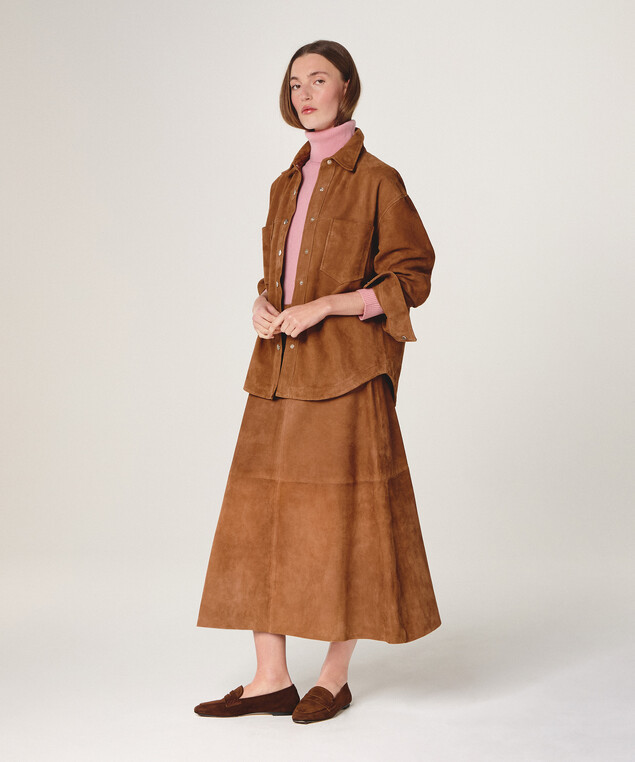 Rodier Chemise En Cuir De Chèvre Velours Camel