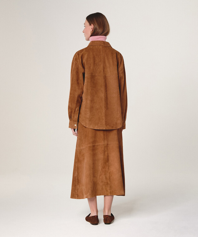 Rodier Chemise En Cuir De Chèvre Velours Camel