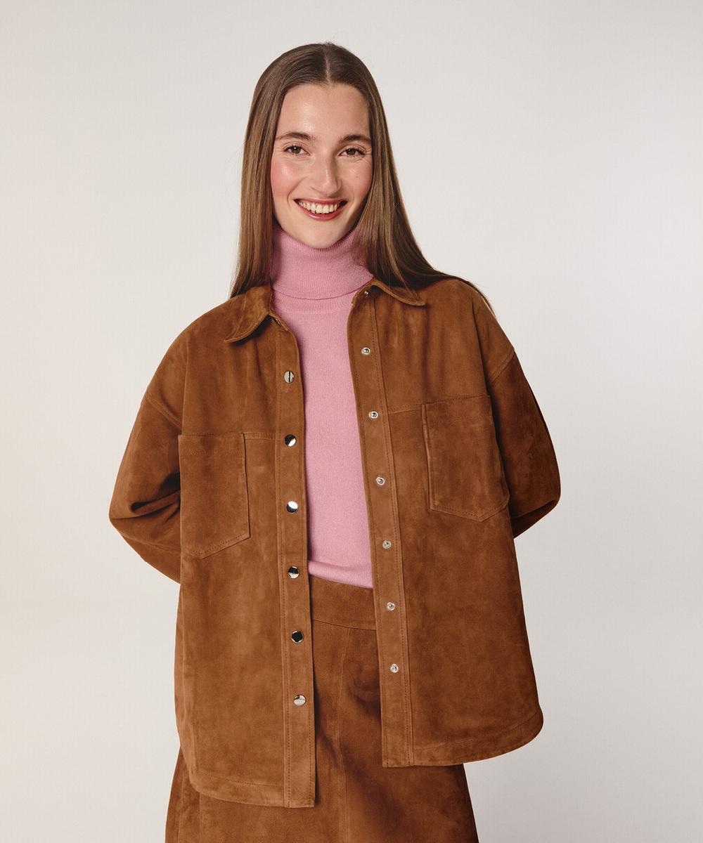 rodier Chemise en cuir de chèvre velours camel