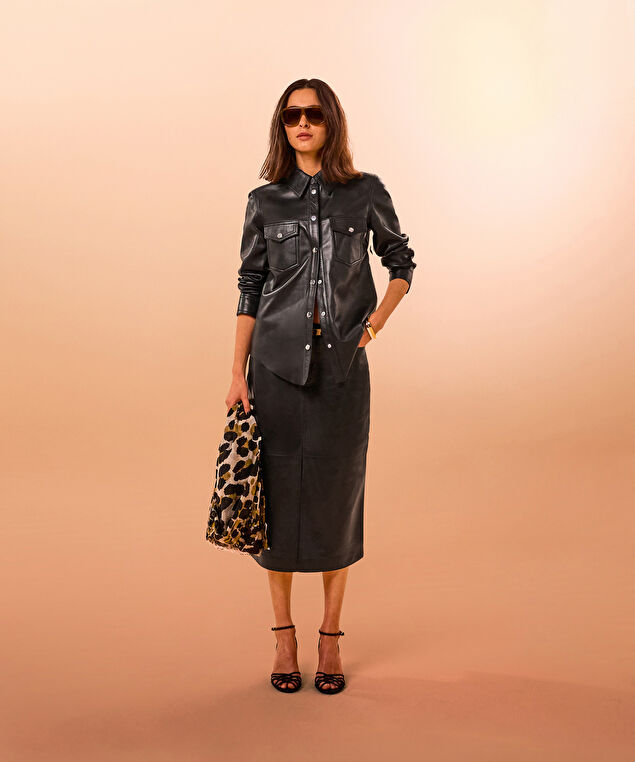 Rodier Chemise En Cuir Noire