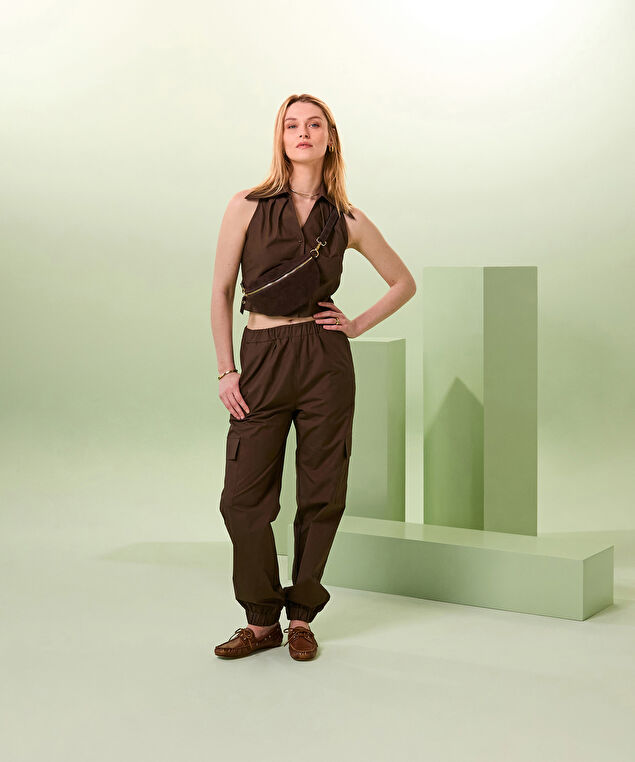 Rodier Chemisier Court Sans Manches Marron Foncé