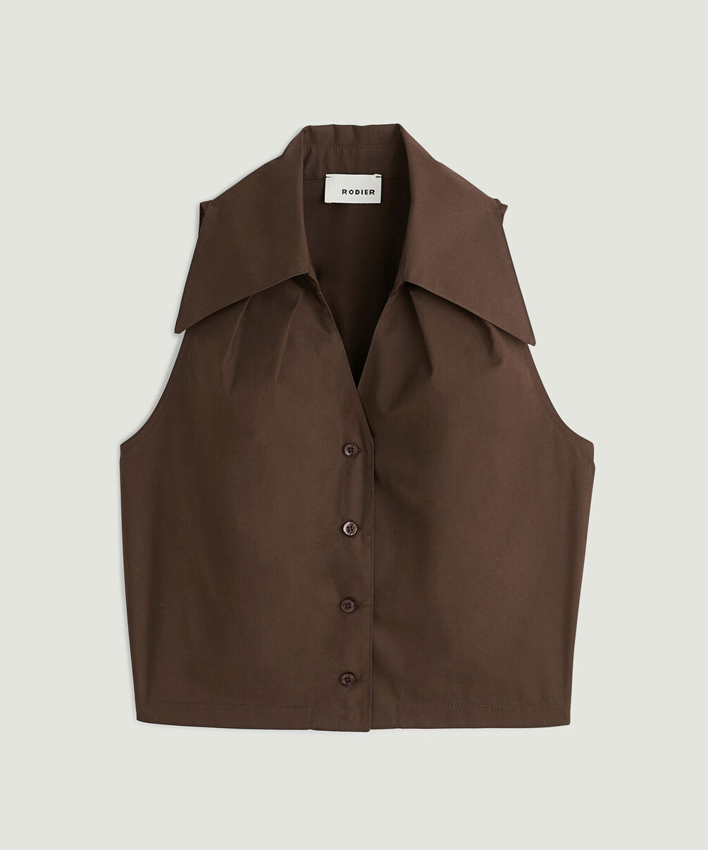 rodier Chemisier court sans manches marron foncé
