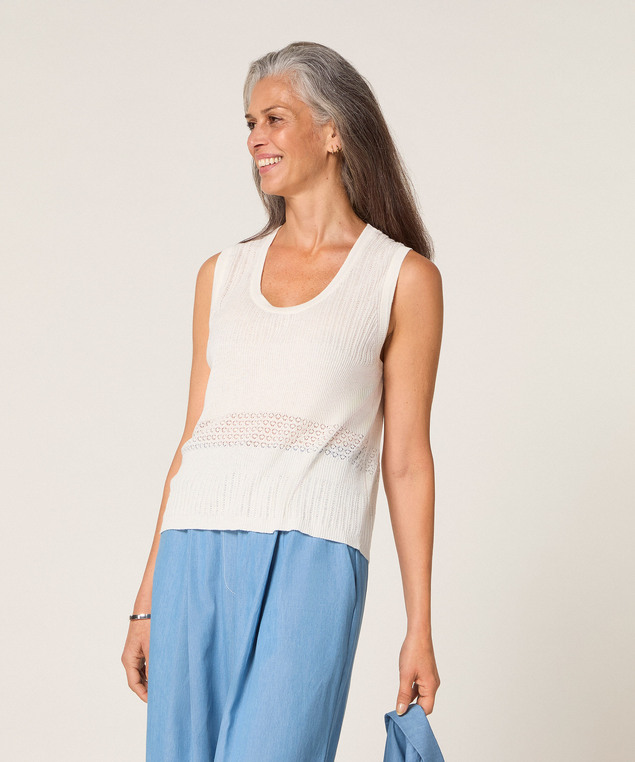 Rodier Débardeur Ajouré Blanc écru