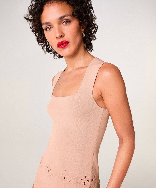 Rodier Débardeur Brodé Rose Poudré