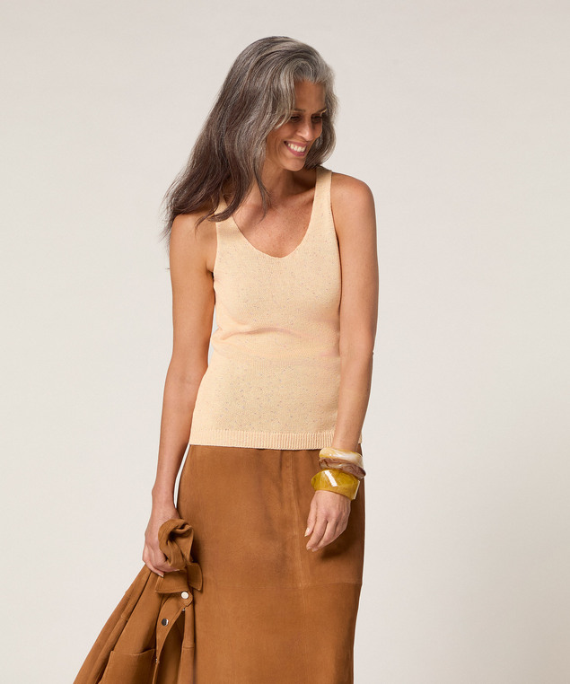 Rodier Débardeur En Coton Chiné Jaune Sable