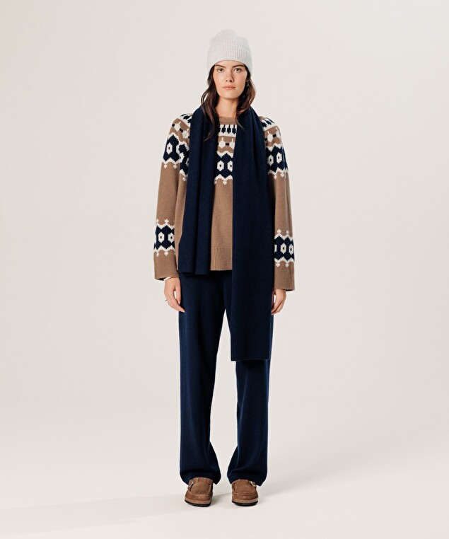 Rodier Écharpe à Côtes En Cachemire Bleu Marine