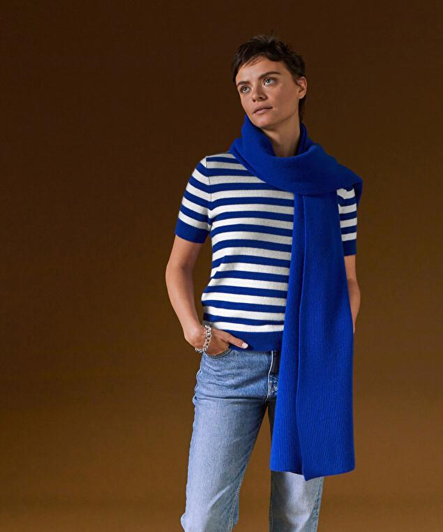 Rodier Écharpe à Côtes En Cachemire Bleu Outremer