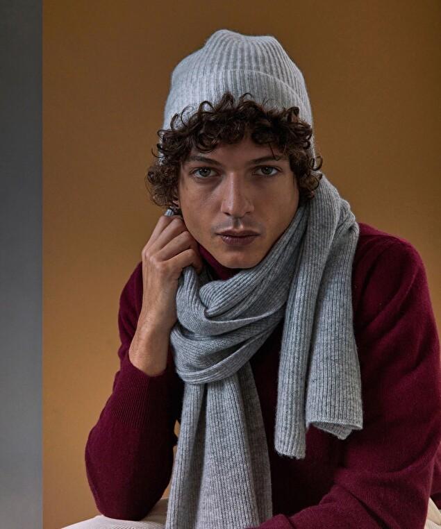 Rodier Écharpe à Côtes En Cachemire Gris Clair