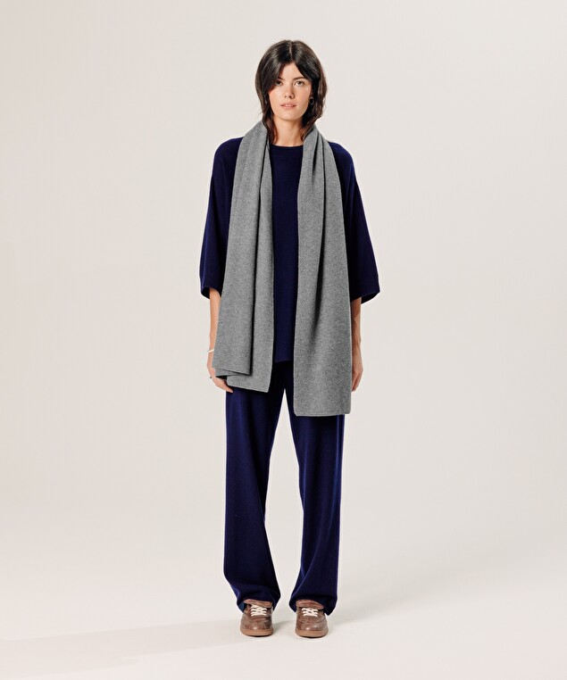 Rodier Écharpe à Côtes En Cachemire Gris Perle