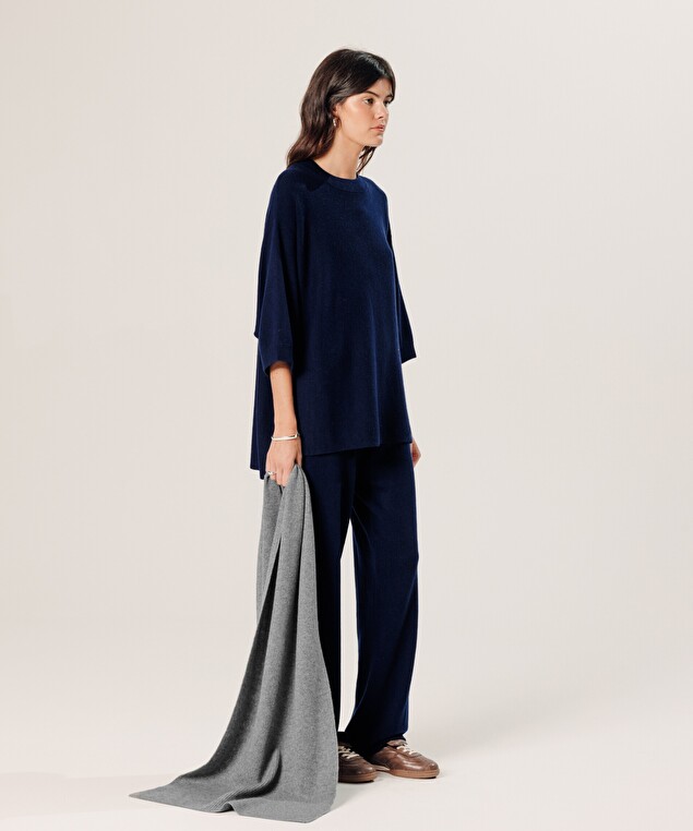 Rodier Écharpe à Côtes En Cachemire Gris Perle