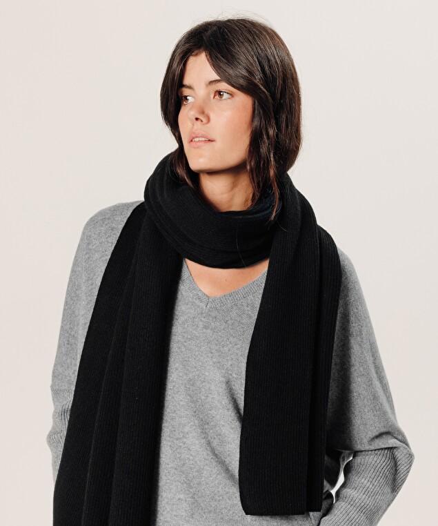 Rodier Écharpe à Côtes En Cachemire Noir