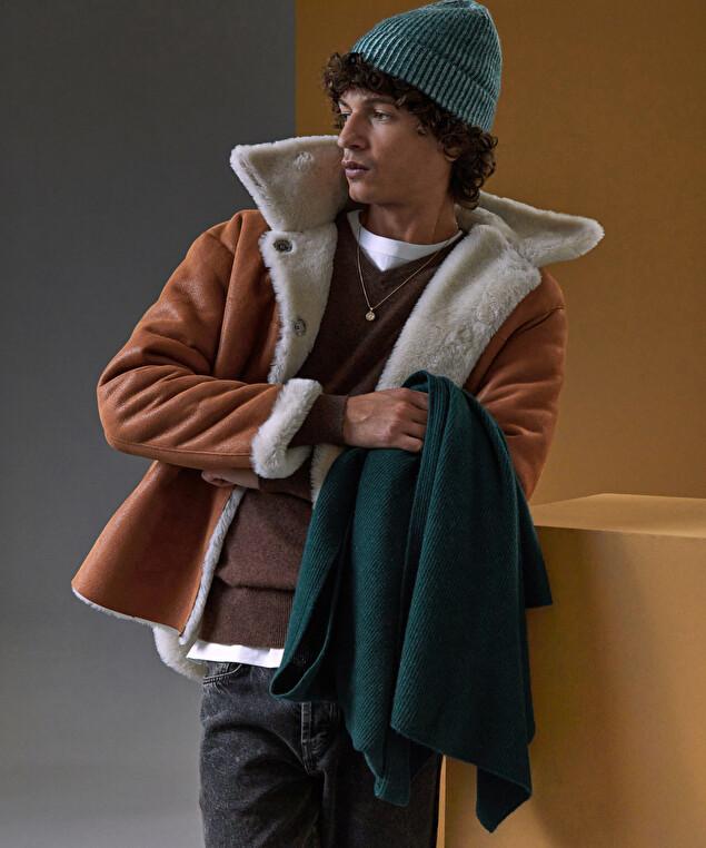 Rodier Écharpe à Côtes En Cachemire Vert Canard