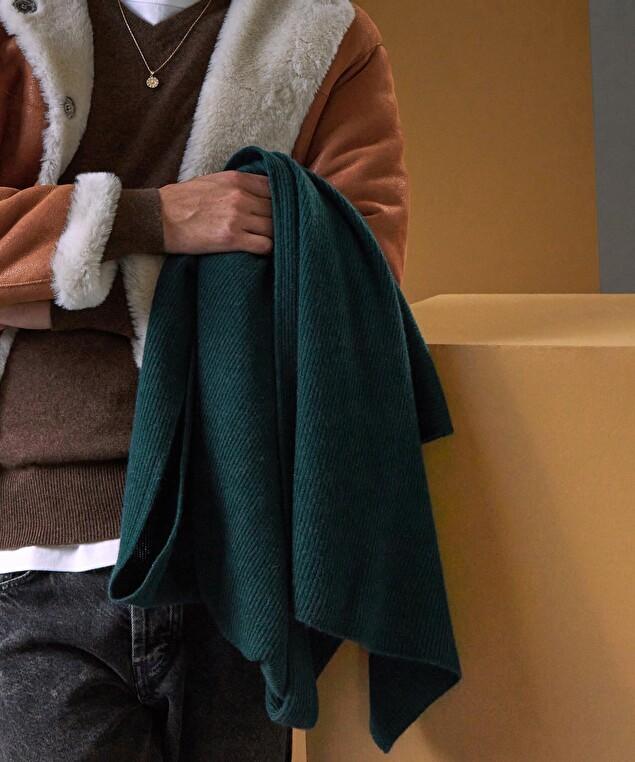 Rodier Écharpe à Côtes En Cachemire Vert Canard