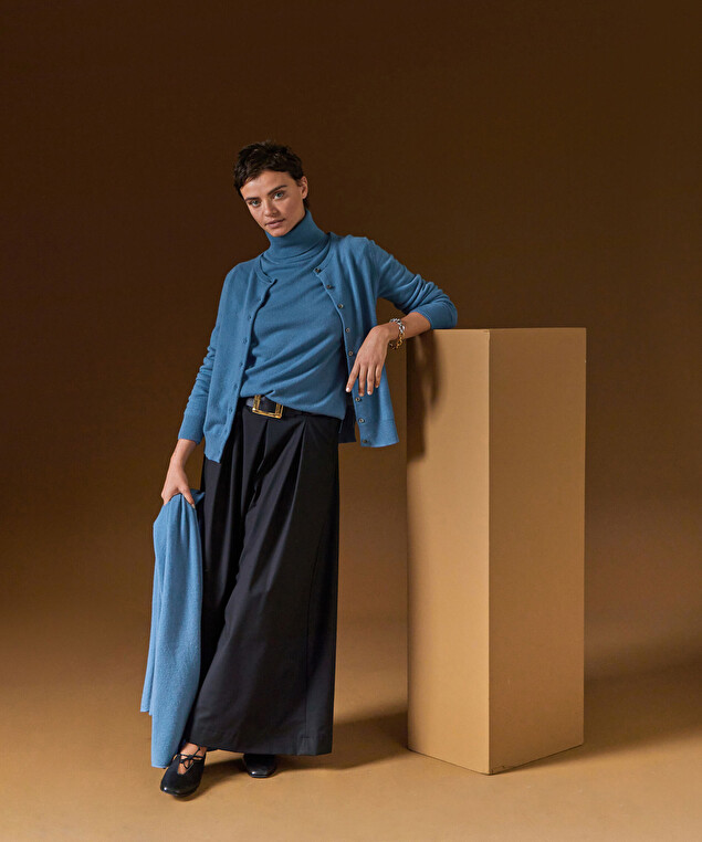 Rodier Écharpe En Cachemire Bleu Azur