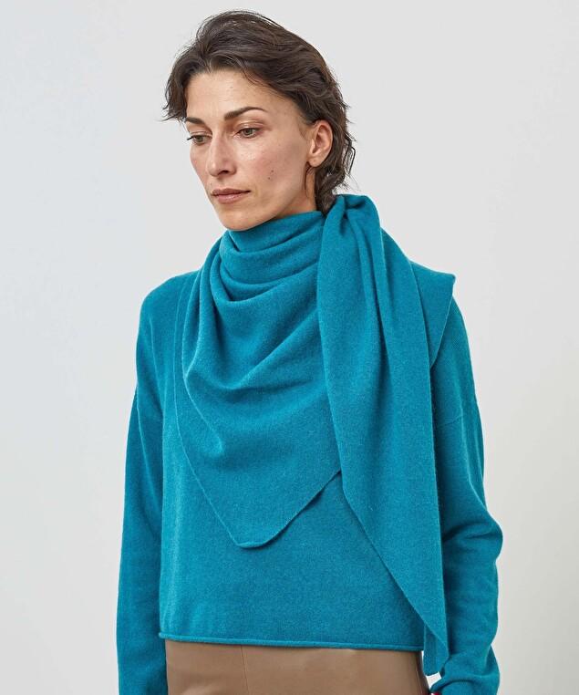 Rodier Écharpe Triangle Cachemire Bleu Pétrole