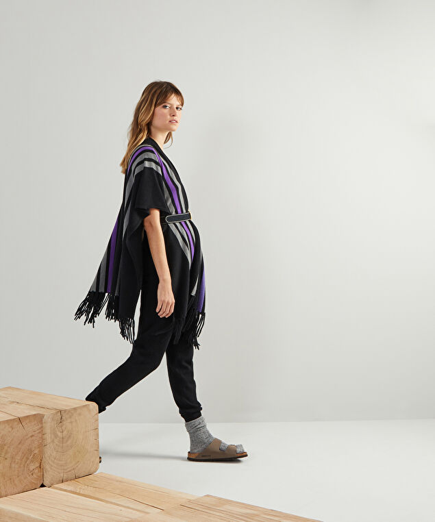 Rodier Étole à Franges En Cachemire 2 Fils Noir