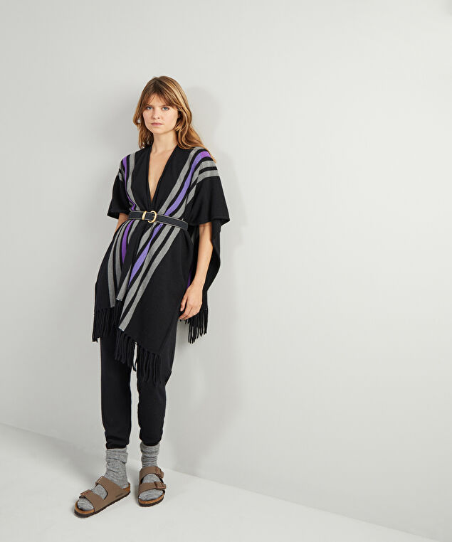 Rodier Étole à Franges En Cachemire 2 Fils Noir