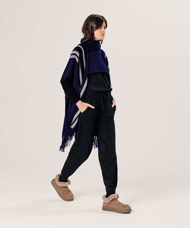 Rodier Étole à Franges En Cachemire Bleu Marine