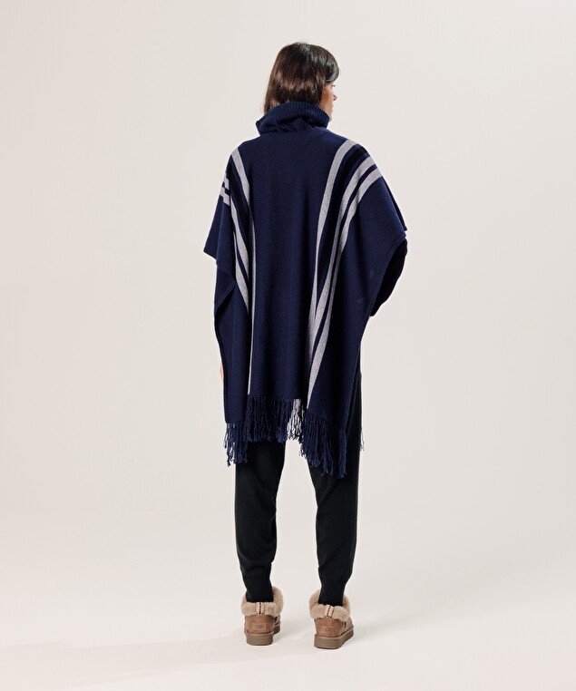 Rodier Étole à Franges En Cachemire Bleu Marine