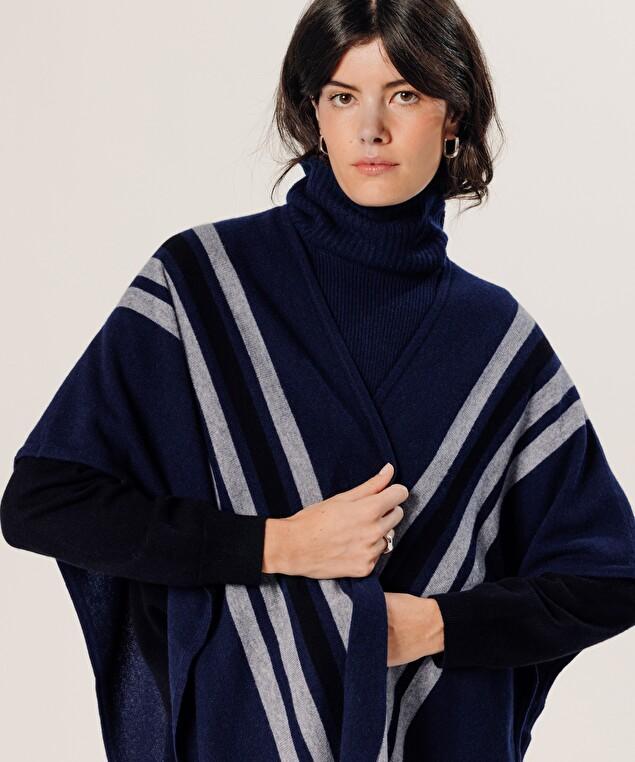 Rodier Étole à Franges En Cachemire Bleu Marine