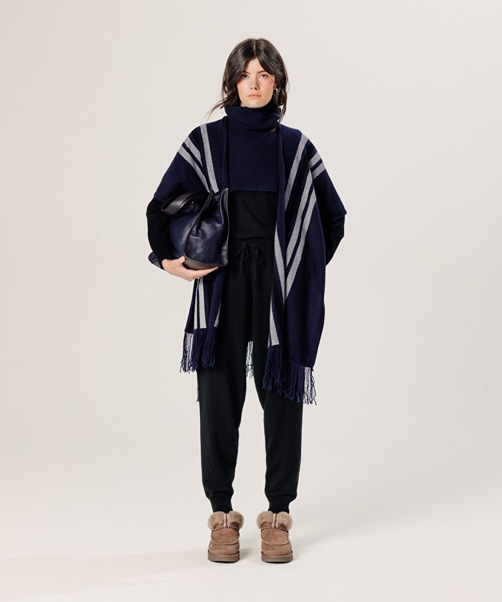 rodier Étole à franges en cachemire bleu marine