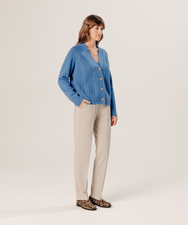 Rodier Gilet Ajouré En Cachemire Bleu Gris