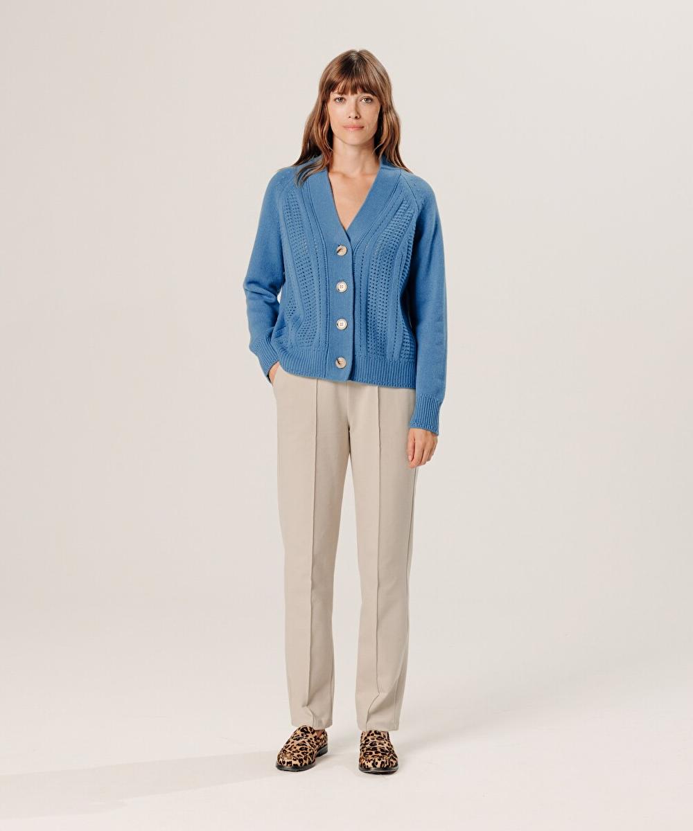 rodier Gilet ajouré en cachemire bleu gris