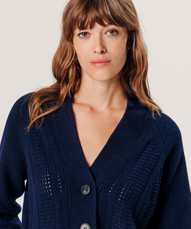 Rodier Gilet Ajouré En Cachemire Bleu Marine