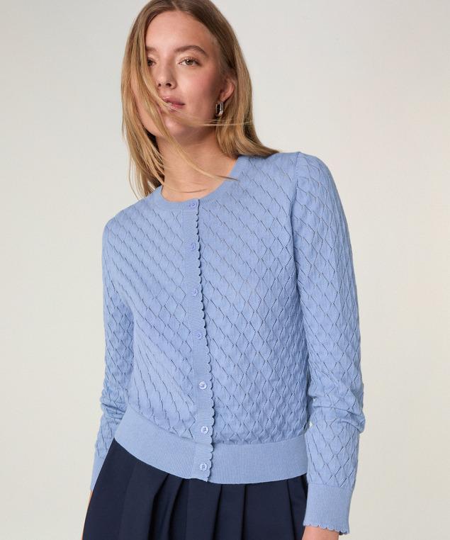 Rodier Gilet Ajouré En Coton Bleu Gris