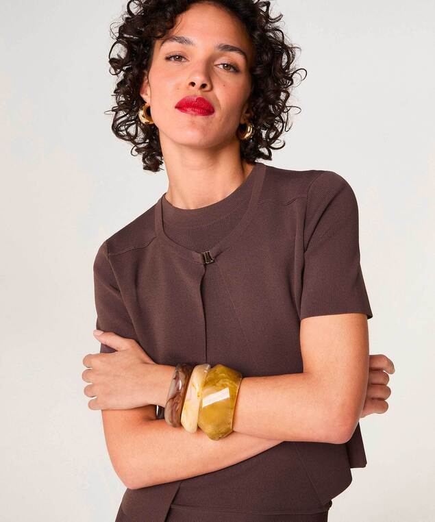 Rodier Gilet Court Manches Courtes Marron écorce