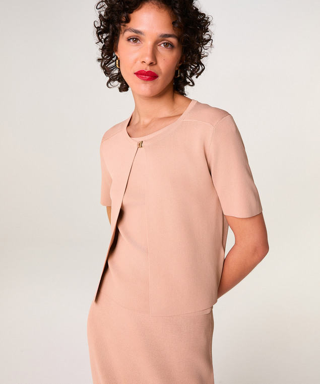 Rodier Gilet Court Manches Courtes Rose Poudré