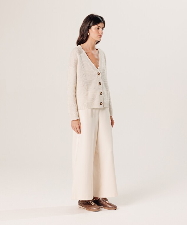 Rodier Gilet Fantaisie En Cachemire Blanc écru