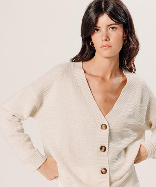 Rodier Gilet Fantaisie En Cachemire Blanc écru