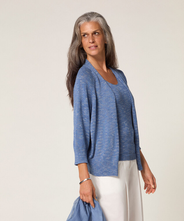 Rodier Gilet Ouvert En Coton Chiné Bleu Indigo