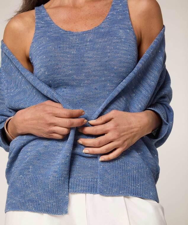 Rodier Gilet Ouvert En Coton Chiné Bleu Indigo