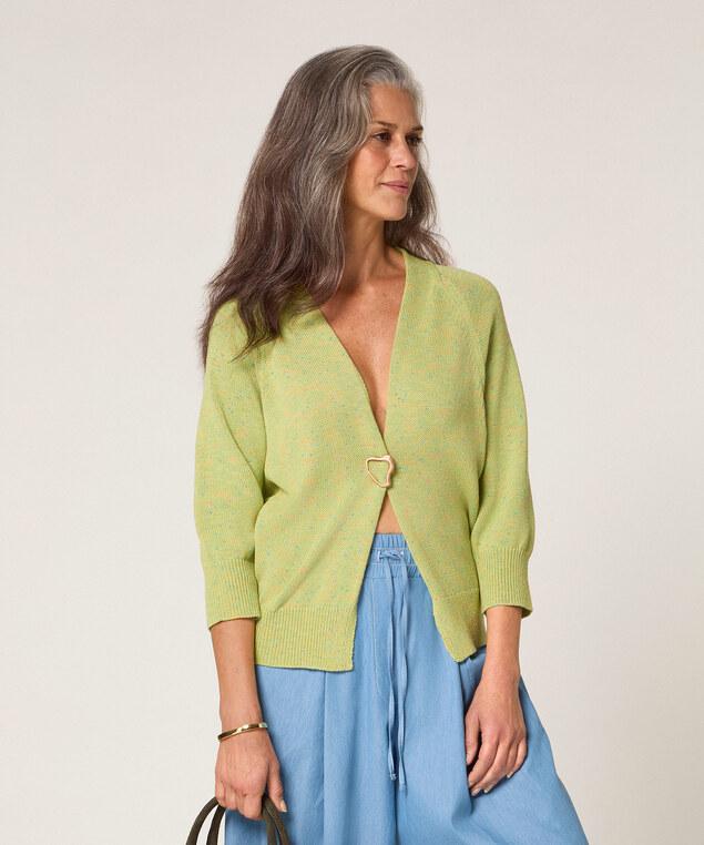 Rodier Gilet Ouvert En Coton Chiné Vert Tilleul