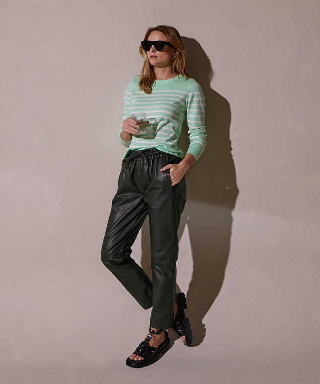 Rodier Jogging En Cuir Vert Kaki