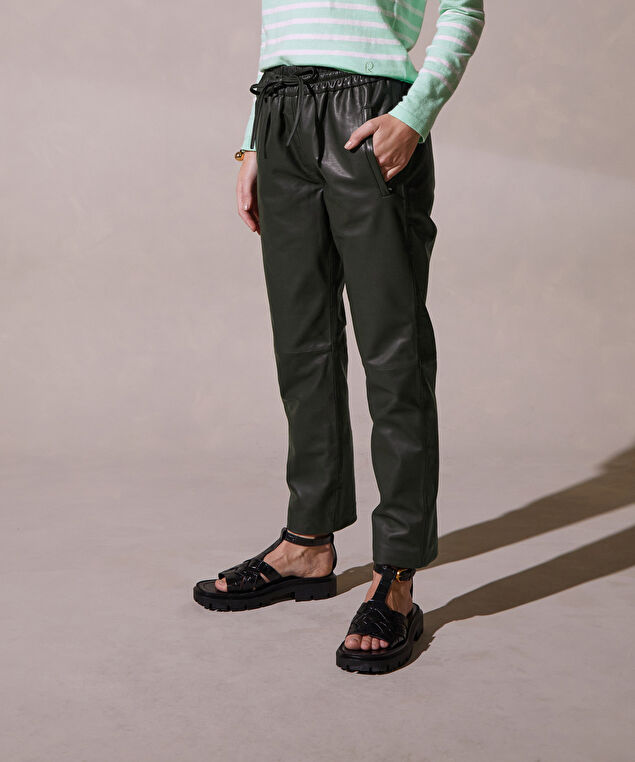 Rodier Jogging En Cuir Vert Kaki