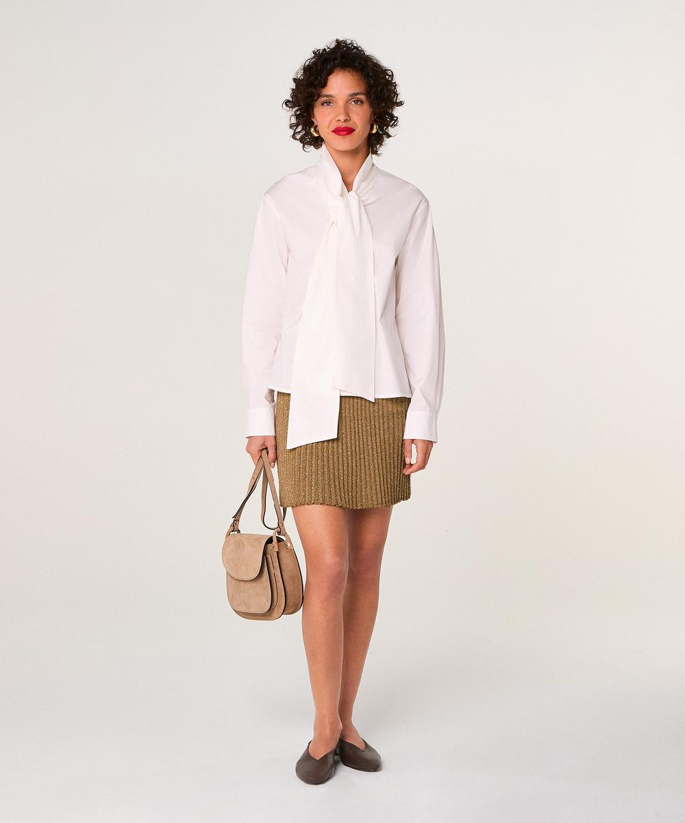 rodier Jupe courte en maille lurex marron moka