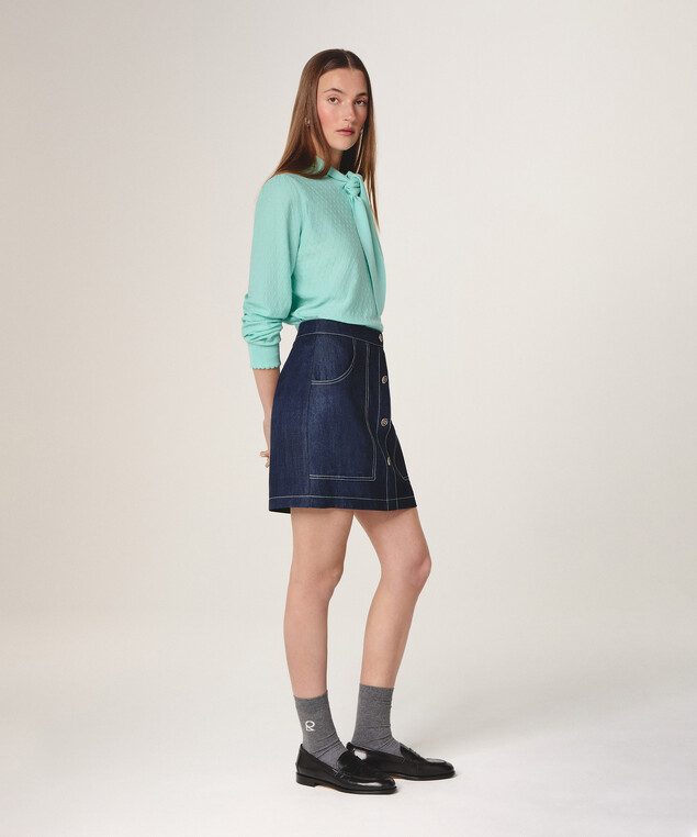 Rodier Jupe Courte Jean Bleu Denim