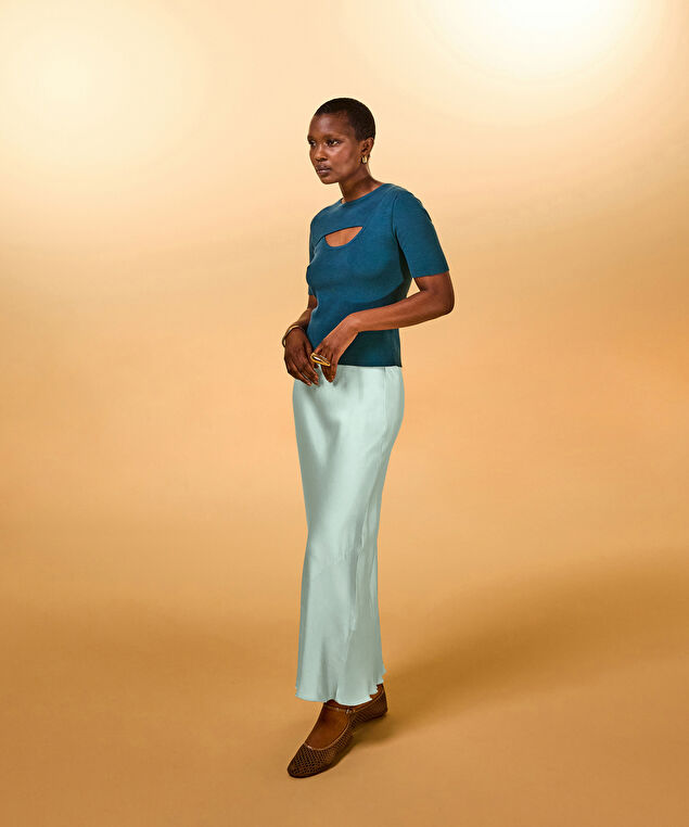 Rodier Jupe Droite Longue Vert D'eau