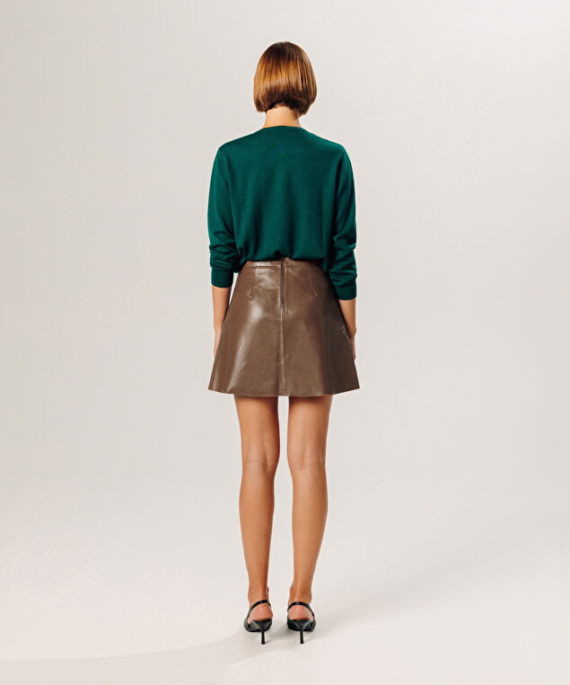 Rodier Jupe En Cuir Marron Camel