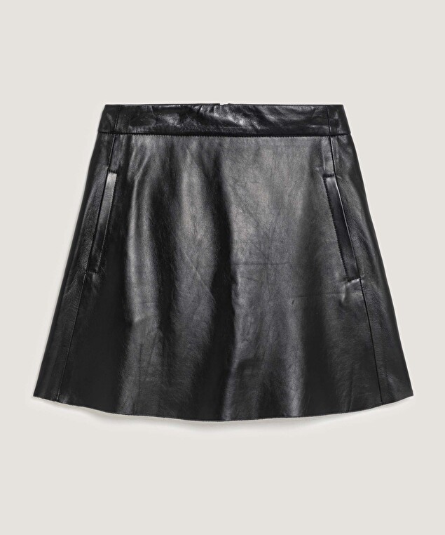 Rodier Jupe En Cuir Noire