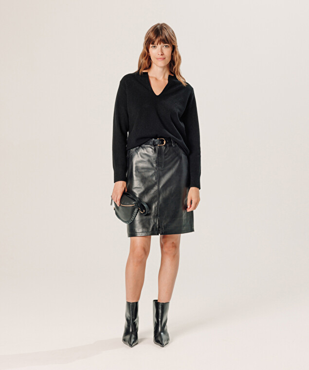 Rodier Jupe En Cuir Noire