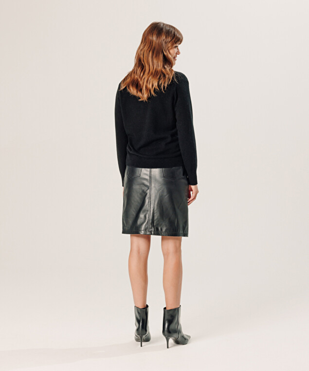 Rodier Jupe En Cuir Noire